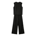 thumbnail image 7 of Womens Summer 2 Piece Outfits Cotton Fashionable Solid Color Sleeveless Top and Button Down Pants Lounge Set, 7 of 7