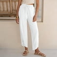 thumbnail image 4 of ClodeEU Women's Elastic Waist Harem Capri Pants,Casual Loose Linen Baggy Cropped Trousers with Pockets White,Women's Plus L, 4 of 6
