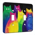 thumbnail image 1 of KuzmarK™ Double Gang Switch Wall Plate - Very Colorful Two Toned Chunky Kitties Art by Denise Every, 1 of 1