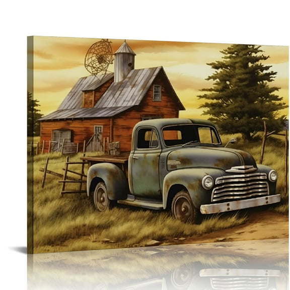 ONETECH Brown Barn Paint by Numbers for Adults Beginner Truck Color by Number Village Artwork Paint by Number Kits Colorful Canvas Oil Painting Home Wall Decor Acrylic Paints 16x20inch