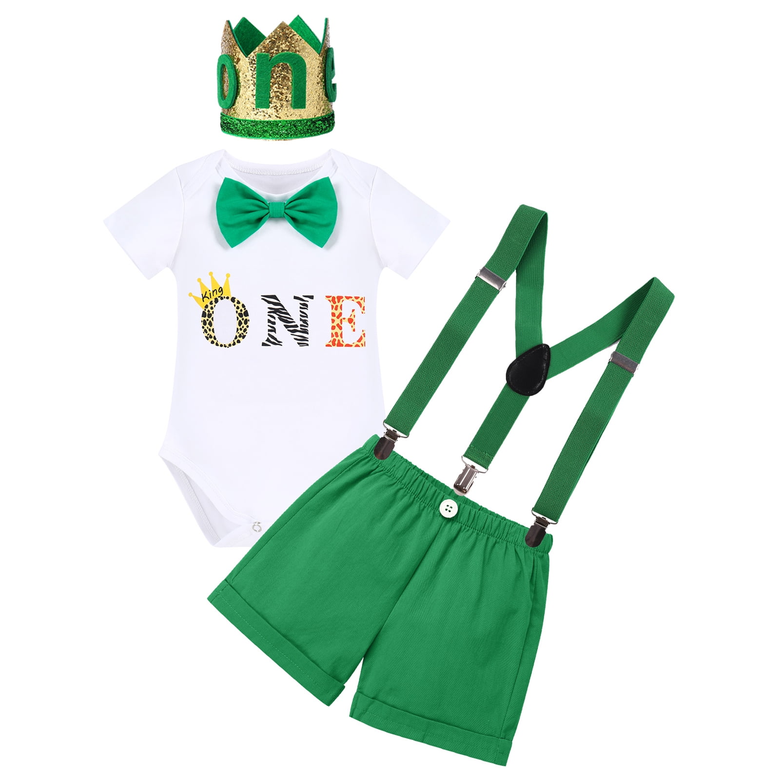 St Patricks Day Dress Costume Green Bow tie Braces Suspenders Set 