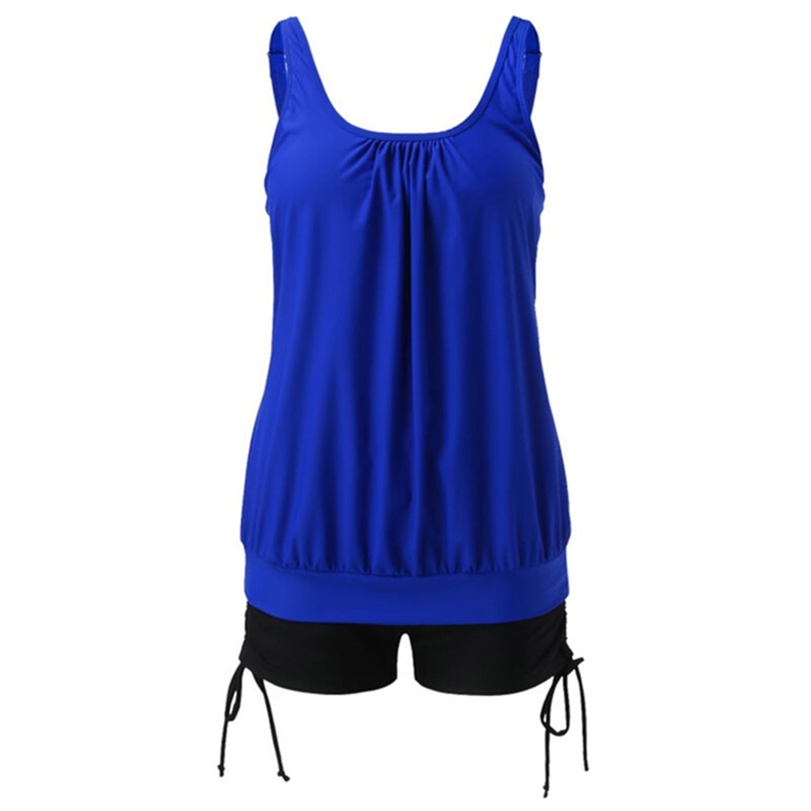 Jsaierl Women's 2 Piece Tankini Swimsuits Blouson Swim Tops Summer Print Swimwear Conservative Vacation Tankini Tops with Swim Shorts Tankini Bathing Suits Plus Size
