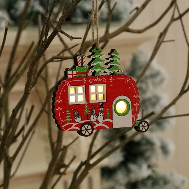 Christmas Tree Small with Lights Christmas Tree Pendants Wooden Colored Luminous Small Pendants Christmas Tree Ornaments Small Christmas Tree with Lights Wooden Christmas Tree Ornaments