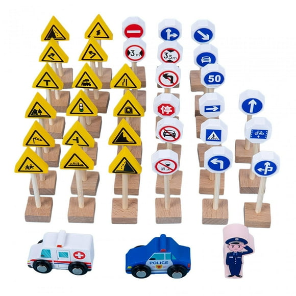 Yinanstore Educational Street Signs Wood Toy Teaching Aids Early Education for Kindergarten Kids Gift Classroom Parent Child Interaction 33pcs