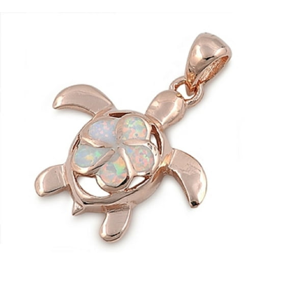 Sea Turtle Simulated Opal Pendant Sterling Silver