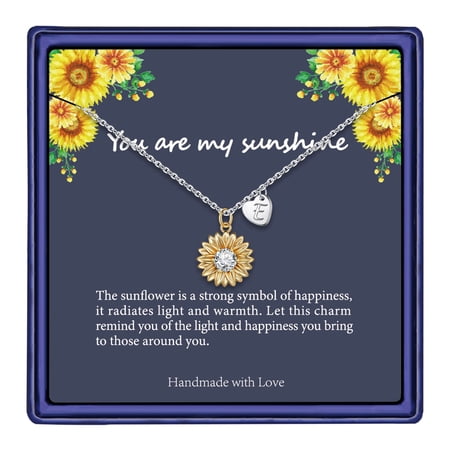 Turandoss Initial Sunflower Necklace for Women Trendy 14k Gold Plated CZ Heart Letter a-z Pendant You are My Sunshine Personalized Valentine's Day Birthday Present for Women Wife Girlfriend