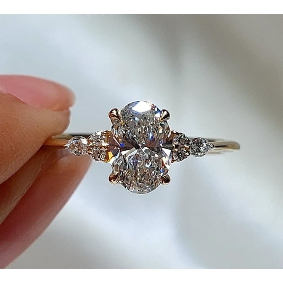 solitaire jewels 1.5CT Dainty Oval Moissanite Engagement Ring For Women, 14K Yellow Gold