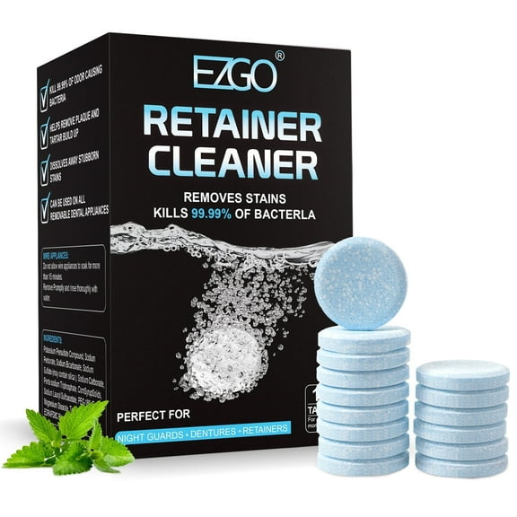 EZGO 120PC Retainer Cleaner Tablets for Invisalign and Dentures Removes Bacteria Bad Odors Discoloration Stains Plaque | Mint Flavor, 4 Month Supply