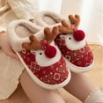 thumbnail image 3 of Fuzzy Slippers For Women Christmas Deer Closed Toe Flat Bottom Warm Slippers Warm Cozy Winter House Slippers Bedroom Indoor House Shoes, 3 of 5