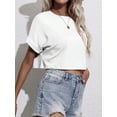 thumbnail image 5 of Womens Round Neck Batwing Sleeve Pocket Patched Cropped Tee Summer Blouse For Women, 5 of 5