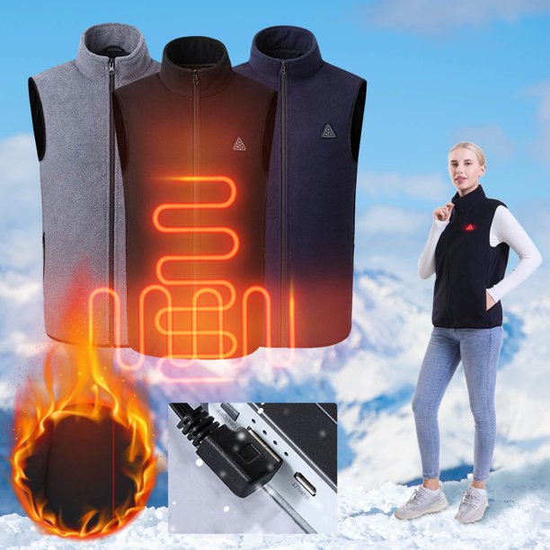 Fiudx Chaleco Calefactable para Exteriores, Tejido Ligero y Transpirable, Cálido para Esquiar, Pescar y Montar a Caballo, Carga de 5 V, Esencial para El Invierno, Elegante Diseño de Cremallera, Dispo