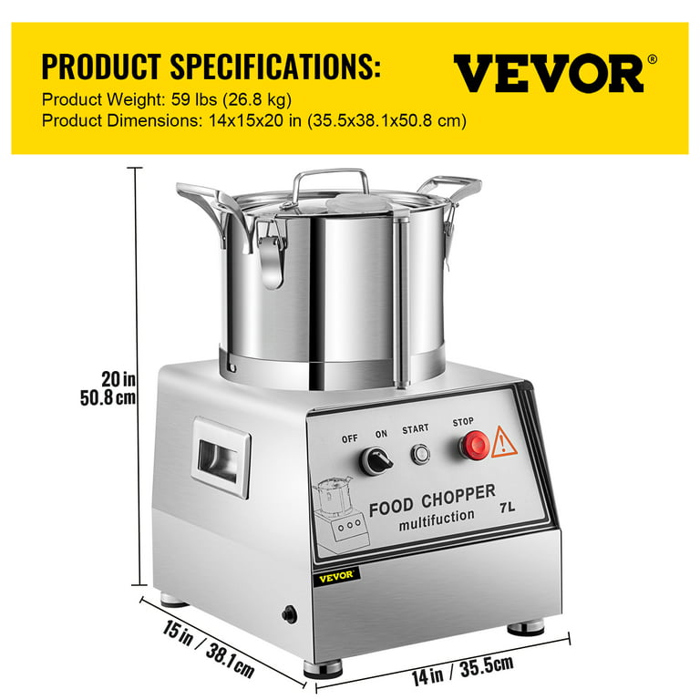 VEVOR 6L Commercial Food Processor Food Grinder Food Chopper S.Steel Vegetable Dicer