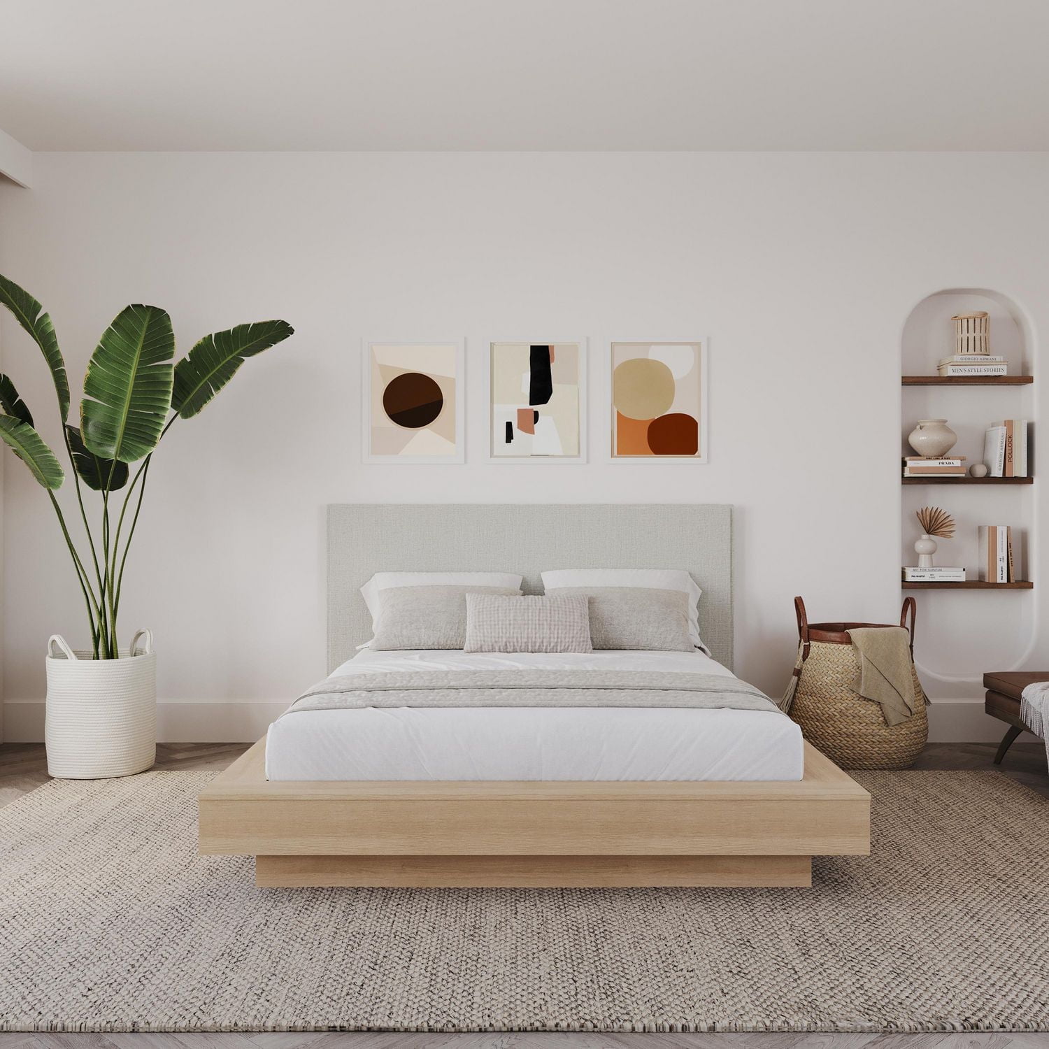 Lit plateforme Julian Queen Size avec tête de lit rembourrée