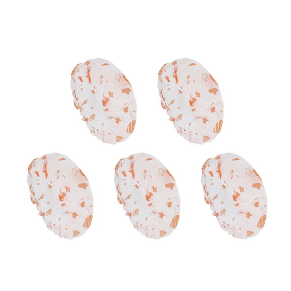 Unique Bargains 5 Pcs Print Single Layer Shower Cap for Bathroom Orange EVA