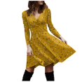 thumbnail image 2 of GZWYHT Dresses for Women 2025,Midi Dresses Women V Neck Manches Long Sleeve Robe Retro Elegant Party Club Casual Dress Floral Dress,Boho Dresses,Yellow Dress,Long Sleeve Dress S, 2 of 8