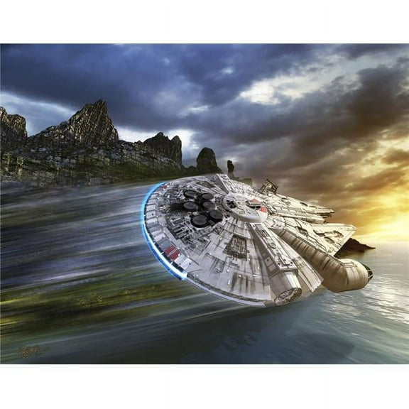 Star Wars Millenium Falcon in Search of Luke Skywalker Near A Remote Island Poster Print, 16 x 12