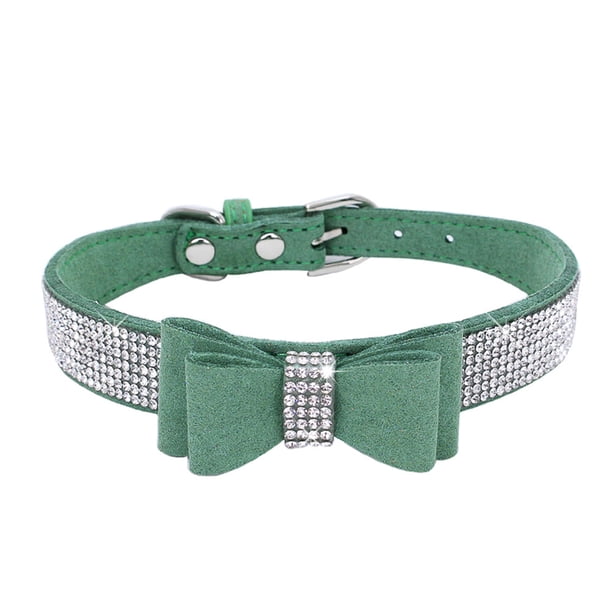 Methold Decoración para mascotas Cachorro Perro Gato Collar ajustable prop Correa Hebilla Rhinestone PULeather Suministros para perros verde oscuro XXS