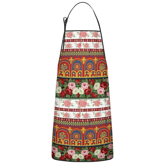 Pioneer Flower Floral Print Pattern Cotton Linen Apron with Pockets, Waterproof Adjustable, 33x27 Inch for Kitchen, Gardening, BBQ, Salon