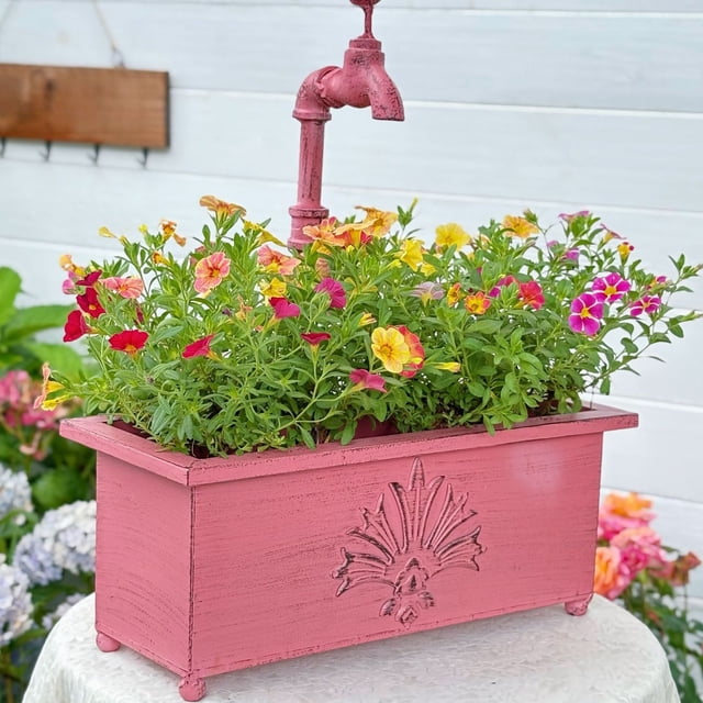 JZCHUNTOY 1 Pce Pot de Fleurs Carré en Fer Forgé pour Robinet, Jardinière Robuste Résistante à la Rouille, Contenant Décoratif de Jardin, pour Patio, Balcon, Appui de Fenêtre et Usage Intérieur Extérieur
