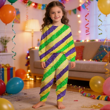 ZHOGXU Big Boys Girls Outfits Carnival Striped Printed Long Sleeve Round Neck Tops And Pants Two Piece Comfortable Fashion Sets For Party And Holiday Multicolour 3-4 Years
