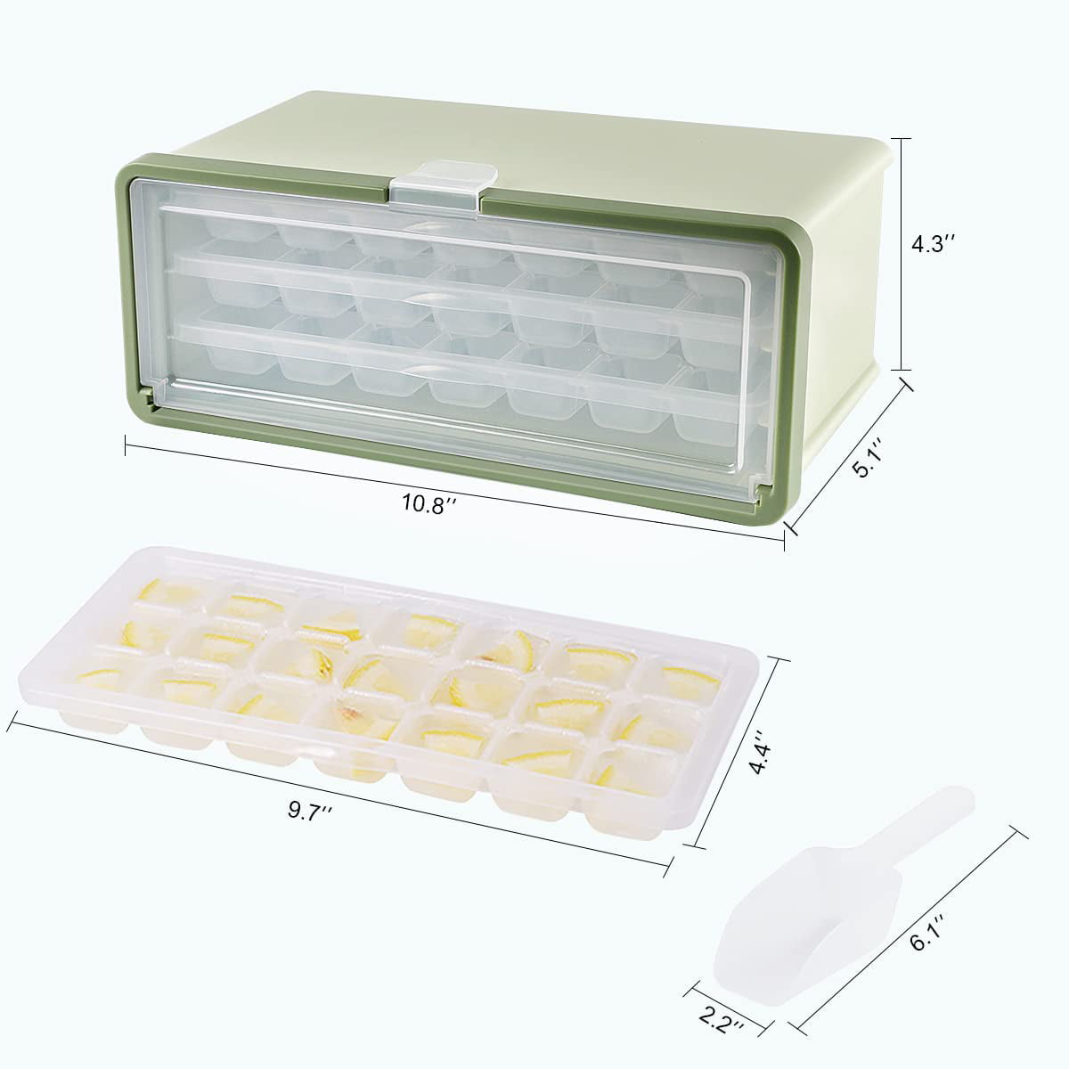 Ice Cube Tray for Freezer 2 * 32 Ice Trays Molds with Bin and Press Lid  Fea