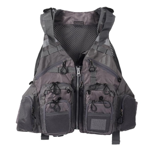 Chaleco de pesca con mosca kusrkot ajustable de malla gris