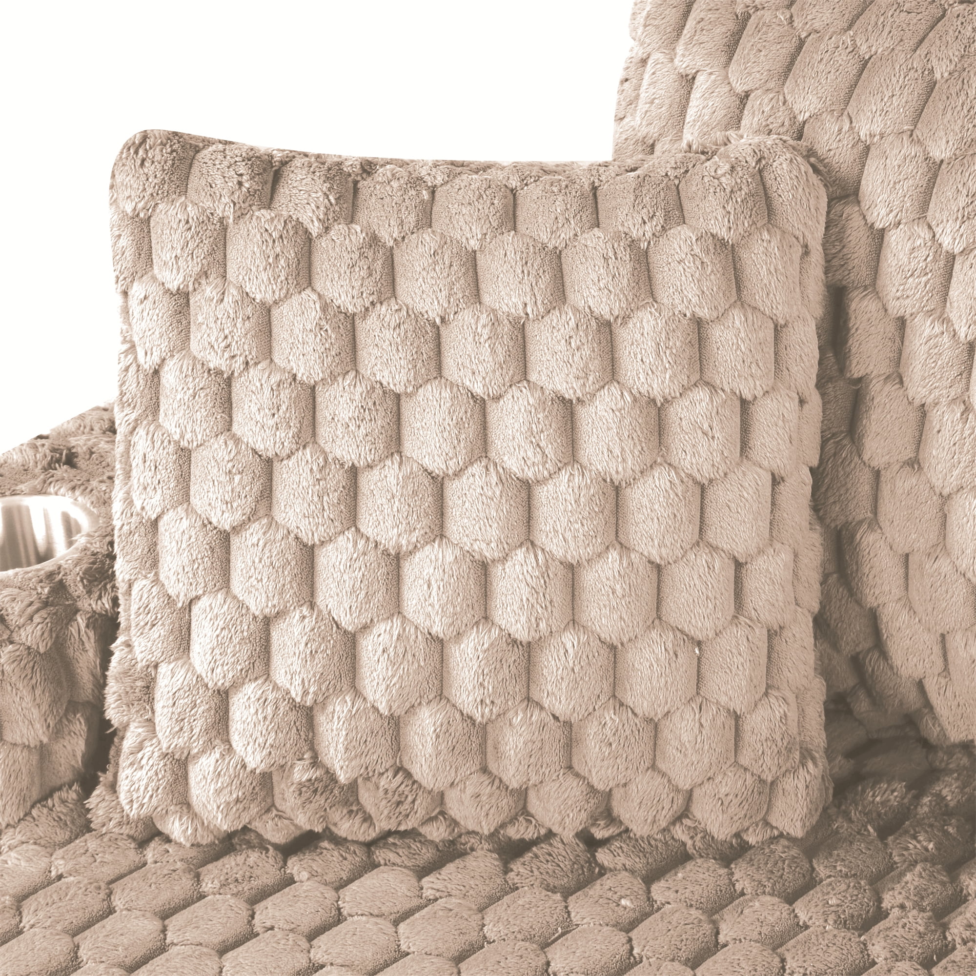 Aukfa 53"W Oversized Chaise Lounge Loveseat Sleeper Sofa with 2 Cup Holders, 3 Pillows, Fluffy Corduroy, Taupe