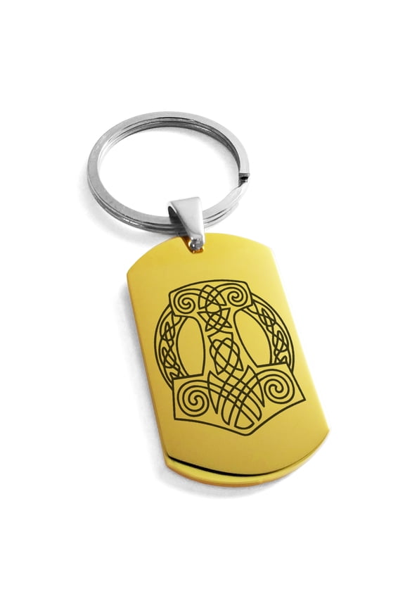 Stainless Steel Majesty Thor's Hammer Mjolnir Viking Engraved Dog Tag Keychain Keyring