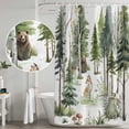 thumbnail image 4 of Shower Curtain Bathroom Set Watercolor Animals Bears Deer Foxes Waterproof Fabric Shower Curtains with Grommets&Hooks, Rabbits Trees Privacy Bath Curtain for Bathtub 60x72in, 4 of 9