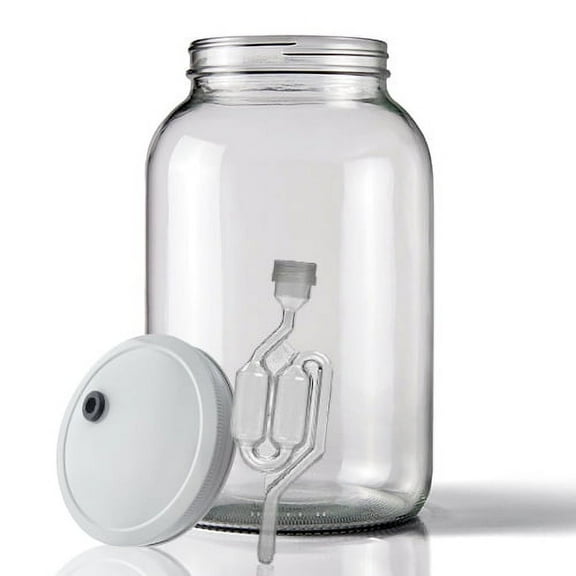 Wide Mouth Jar 1 Gal w/Grommeted 110mm White Metal Cap and TwinBubble Airlock
