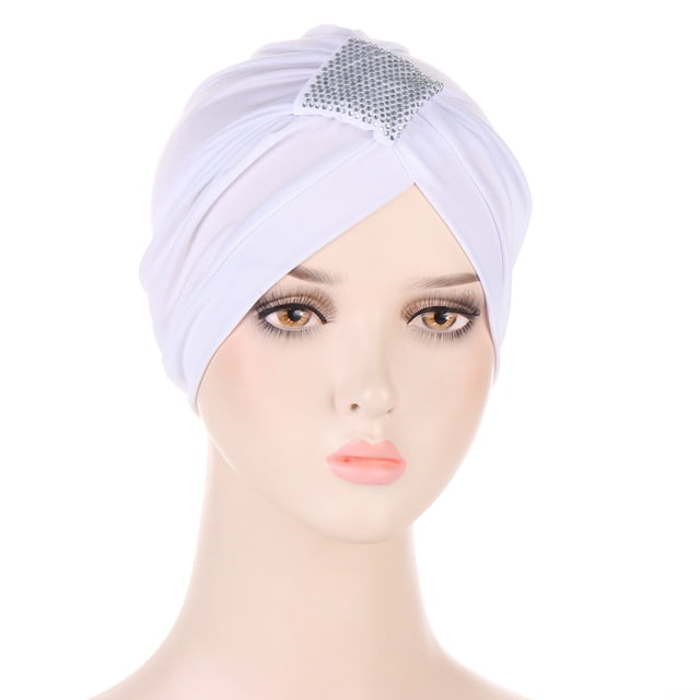 Teissuly Beanies Hats Women Solid Rhinestone India Muslim Ruffle Chemo Hat Wraps Turbans Beanie Cap Headwraps