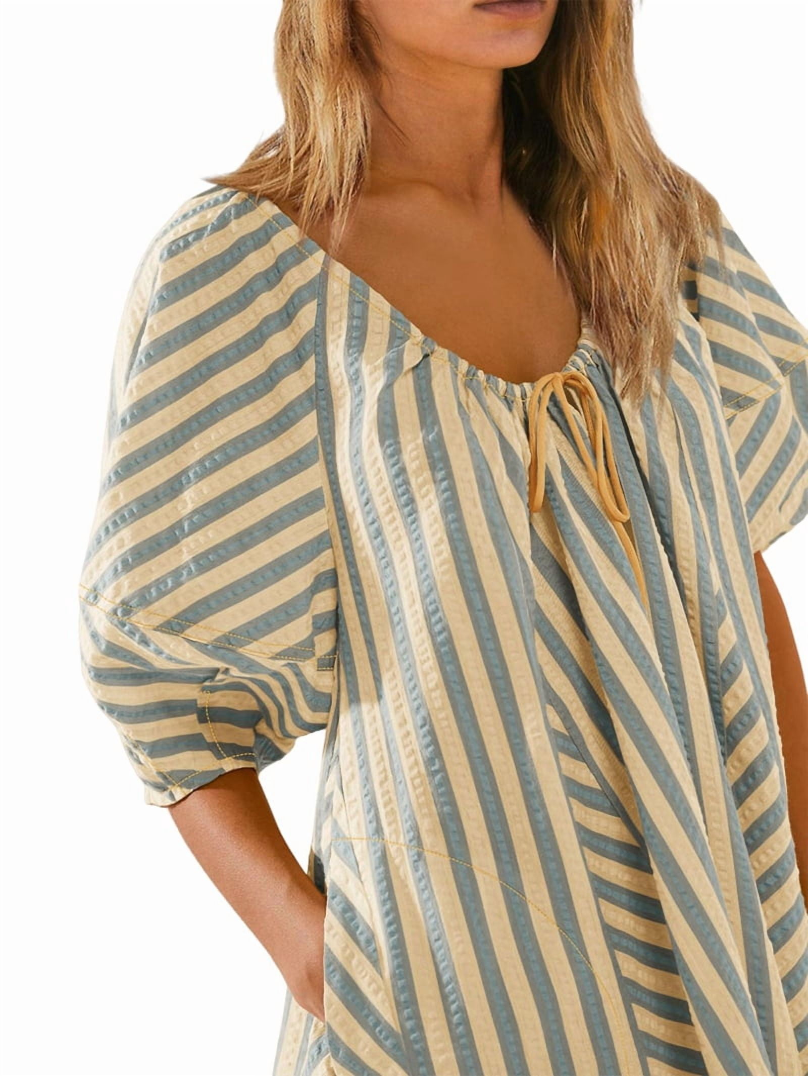 Womens Oversized Striped Romper Dress Shorts Jumpsuit Beach Vacation Clothes with Pockets