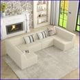 thumbnail image 4 of Space-Efficient Modern Minimalist Terrycloth Sleeper Sectional Sofa - No Assembly for Living Room/Bedroom | White | Terrycloth Upholstery | Foam-Filled, 4 of 7