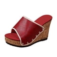 thumbnail image 6 of Rokment Wedges Dress Sandals for Women 2026 Summer Fashion Leather Platform Chunky High Heels Slip o-n Pumps Casual Open Toe Dressy Slides Red Size 6.5, 6 of 7