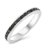 Black Cubic Zirconia Channel Set Eternity Ring Sterling Silver Size 9