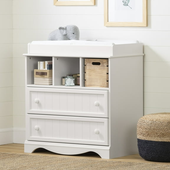 South Shore Savannah Changing Table with Drawers and Open Storage, in Pure White