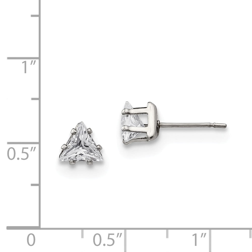 White Stainless Steel Earring Stud Women'S Cubic Zirconia CZ Trillion Clear 6.37 mm 6.66