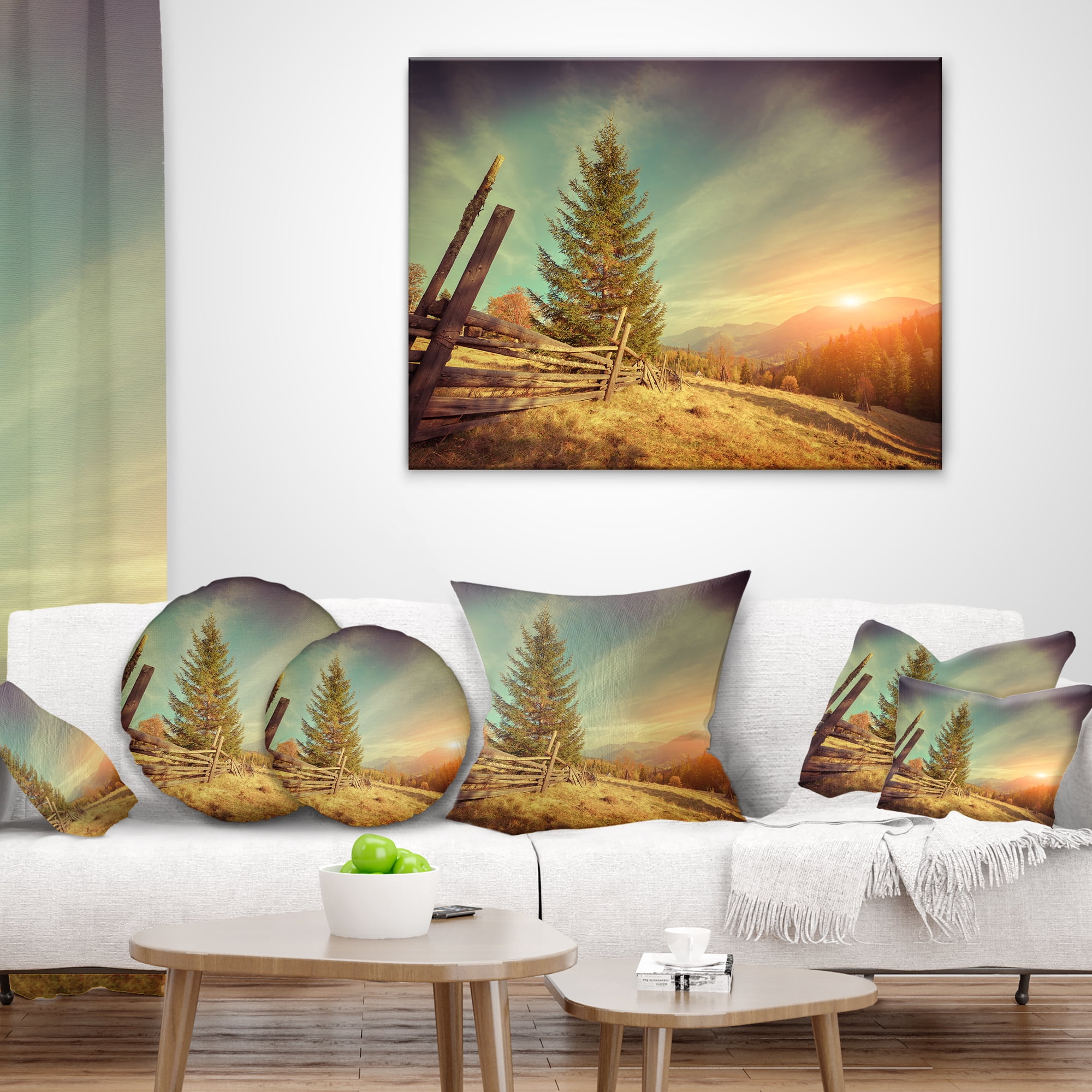 Designart Retro Style Autumn in Mountains - Landscape Photo Throw Pillow - 18x18