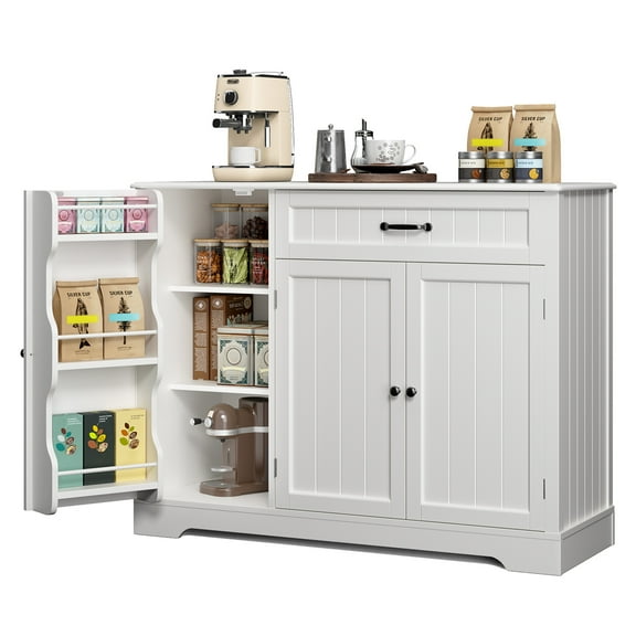 Coffee Bar, Lofka 42" Kitchen Storage Cabinet, Sideboard Buffet Cabinet with 8 Shelves, 1 Drawer