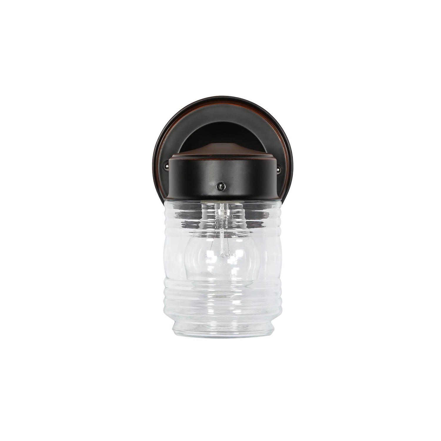 Design House Jelly Jar 1-Light Outdoor Wall Light with Clear Ribbed Glass, Oil Rubbed Bronze
