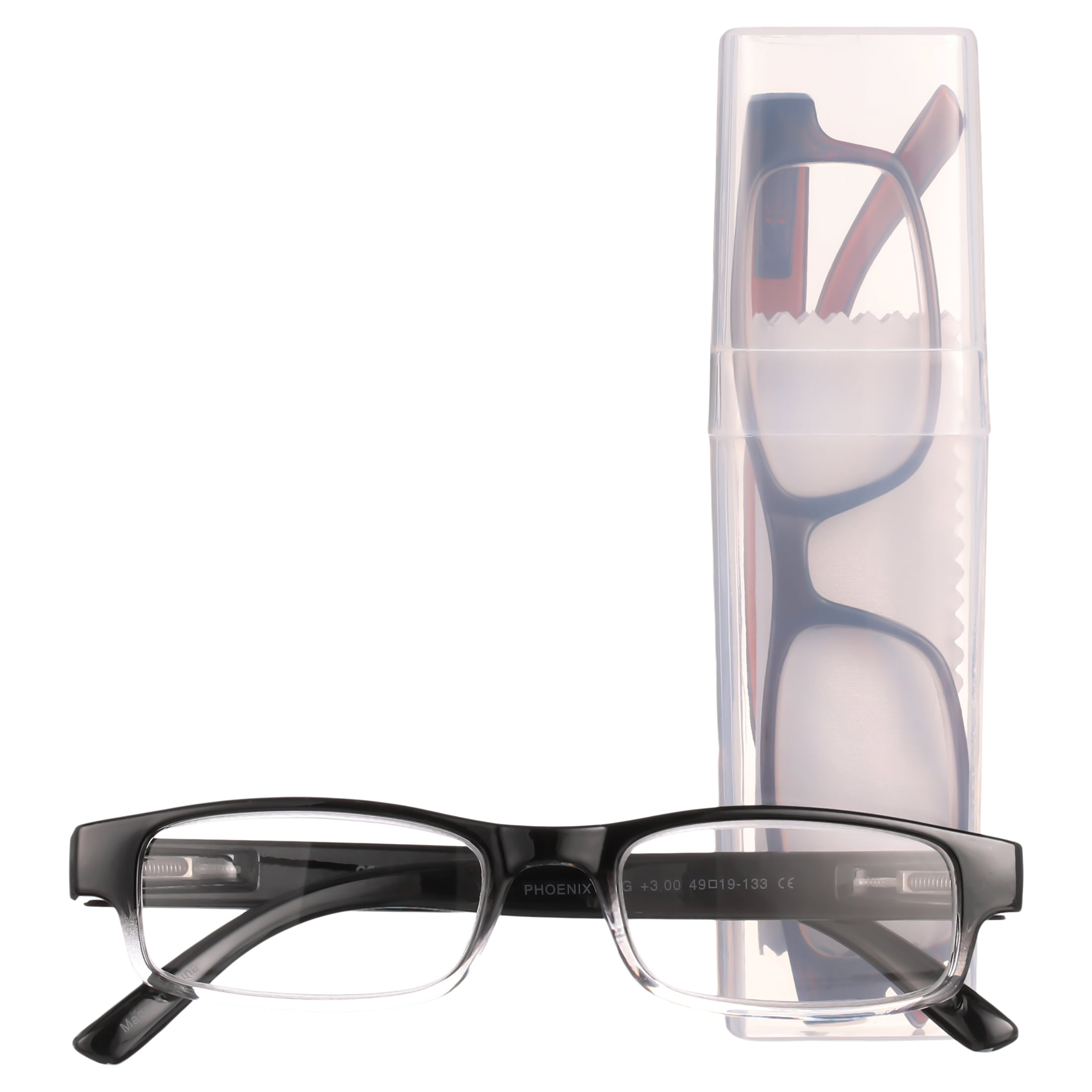 Equate Unisex Phoenix Rectangular Reading Glasses with Case, Gradient Black/Brown, +3.00, 2 Pack