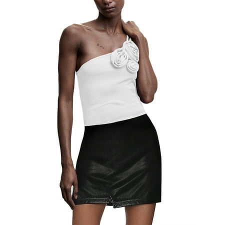 

Lamuusaa Women s One Shoulder Cami Tops Sleeveless Spaghetti Strap 3D Flower Camisole Dressy Tops