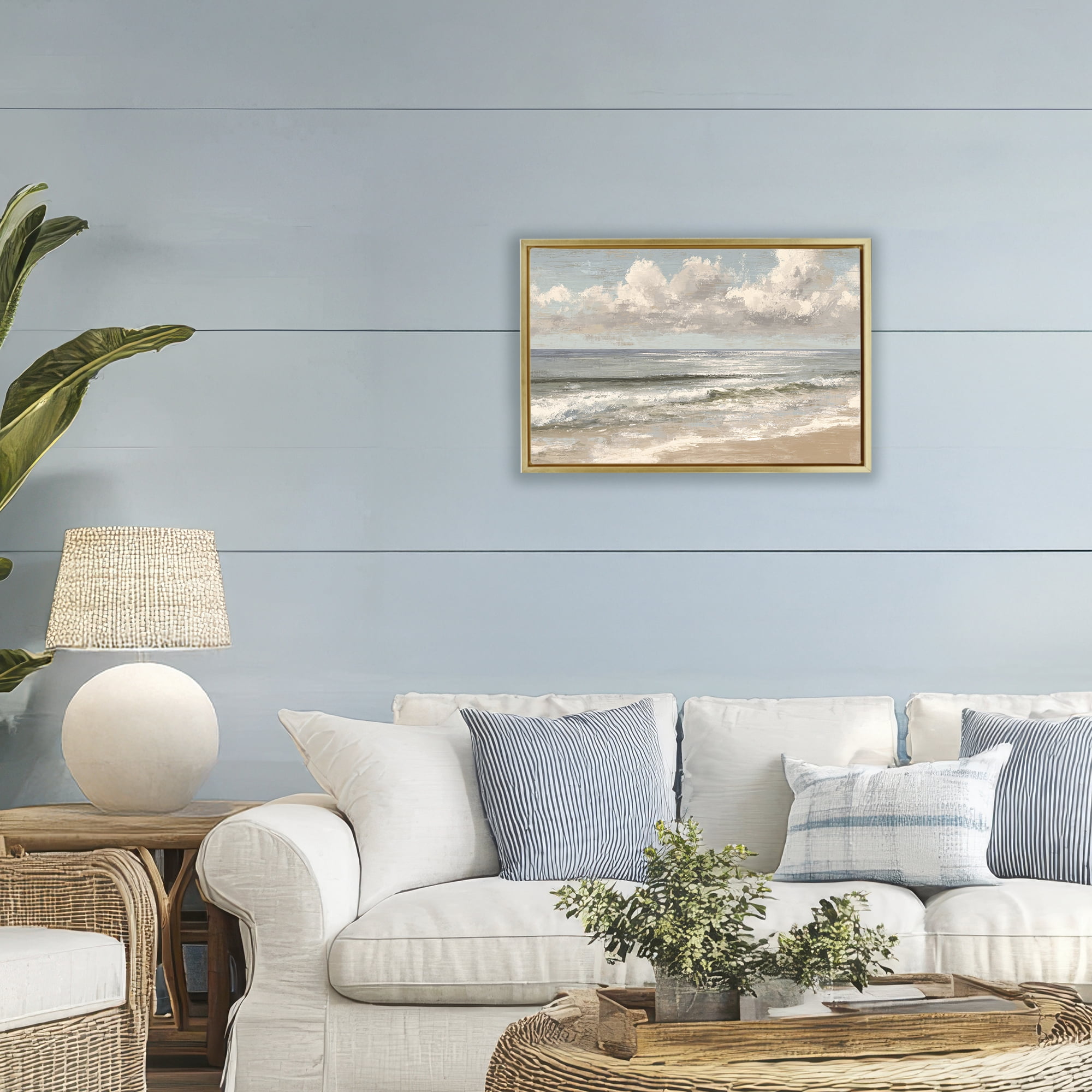 Stupell Industries Distressed Beach Horizon Gold Framed Floater Canvas Wall Art, design by Jacky Ngan