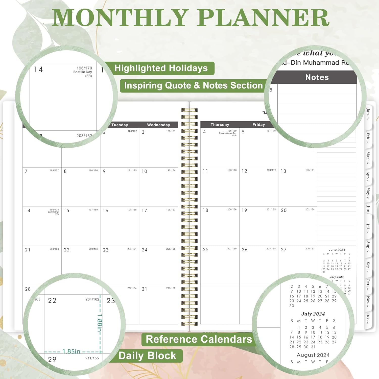 2024-2029 Monthly Planner/Calendar - Jul. 2024 - Jun. 2029, 5 Year Monthly Planner, 60 Monthly Planner, 9" x 11", 2-Side Pocket, Spiral Bound