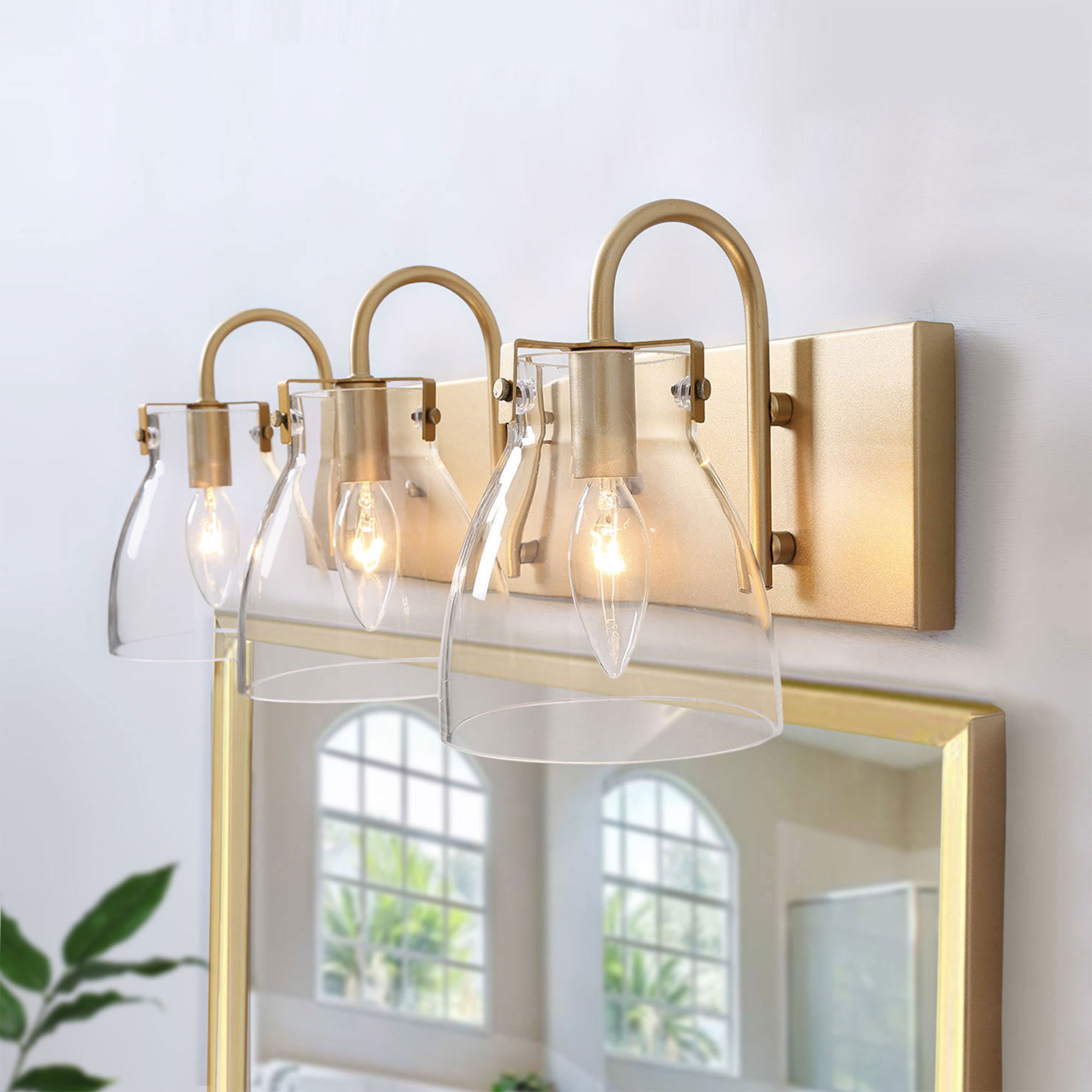 LNC Bathroom Light Fixtures, Gold Vanity Light Fixture with Glass