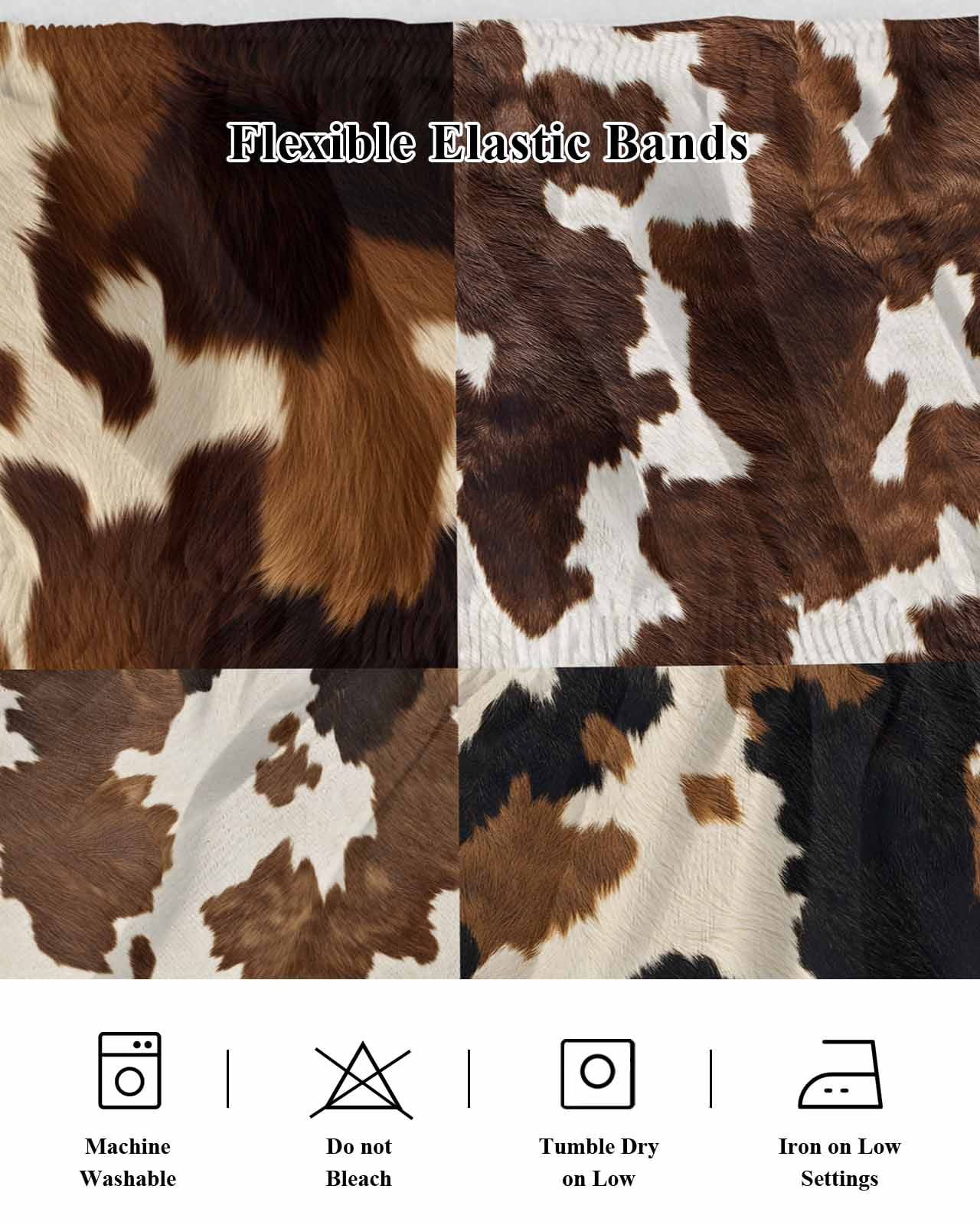 Cow Patterned Wrap Around Bed Skirts for King Bed 16" Drop,Bed Skirt with Adjustable Elastic Belt Dust Ruffle Bed Valance for Bedroom Hotel Vintage Farmhouse Abstract Country Western Bed Frame Cover