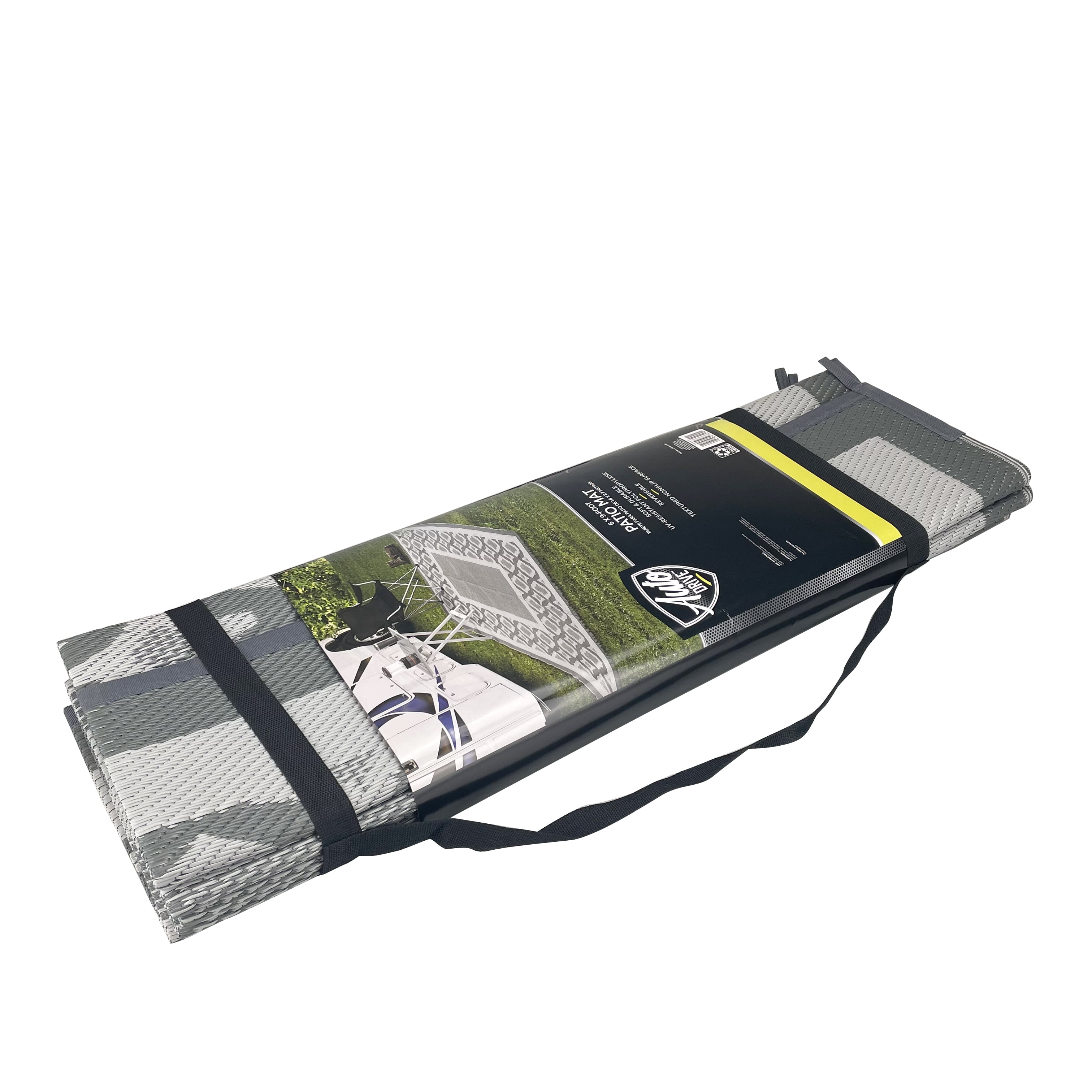 Auto Drive 6' x 9' Linked Geo Gray Reversible RV Outdoor Patio Mat, 100% Polypropylene