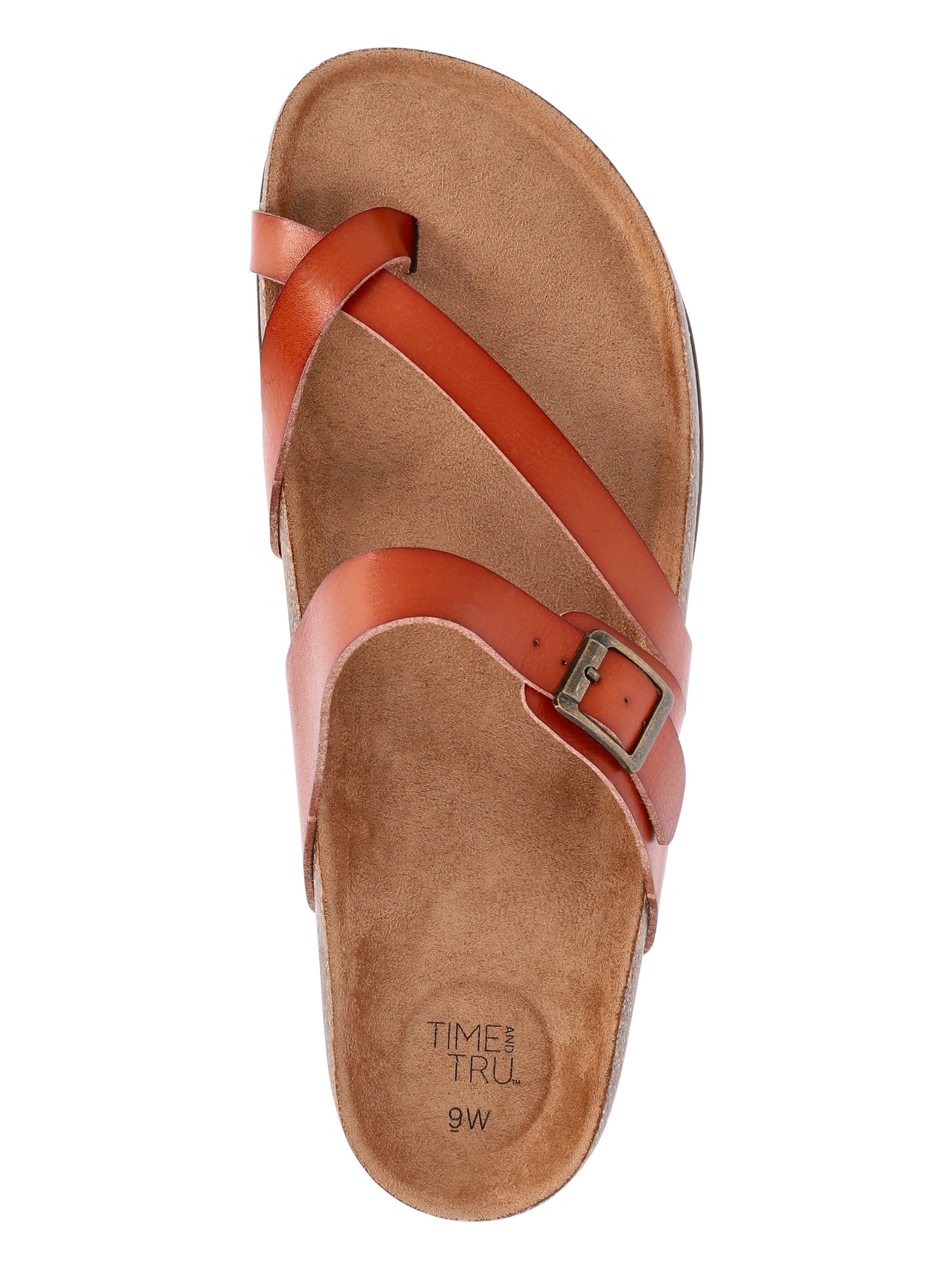 Time and Tru Women's Asymmetric Strap Footbed Sandals, Wide Width Available