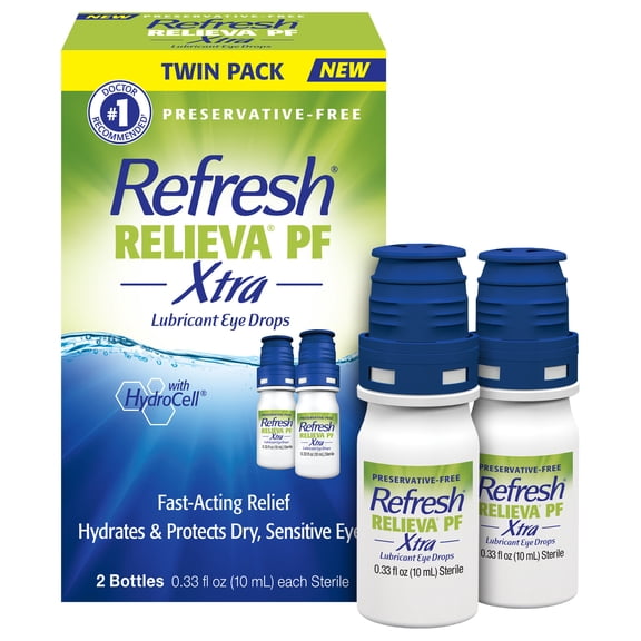 REFRESH® RELIEVA® PF XTRA Preservative-Free Artificial Tears Lubricant Eye Drops, 2x0.33 fl oz (2x10mL), 2 Count