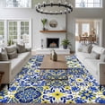 thumbnail image 3 of Middle Century Area Rugs 8'x10', Washable Small Throw Rugs for Living Room Patio, Vintage Farmhouse Bohemia Style Blue Indoor Outdoor Rug Non-Slip Low Pile Carpet Runner Reversible Floor Mats, 3 of 8